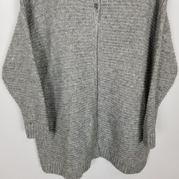 J.Jill  Women Long Hooded Zinc Multi Sequined Cardigan Sz L Gray Sweater - Picture 3 of 10